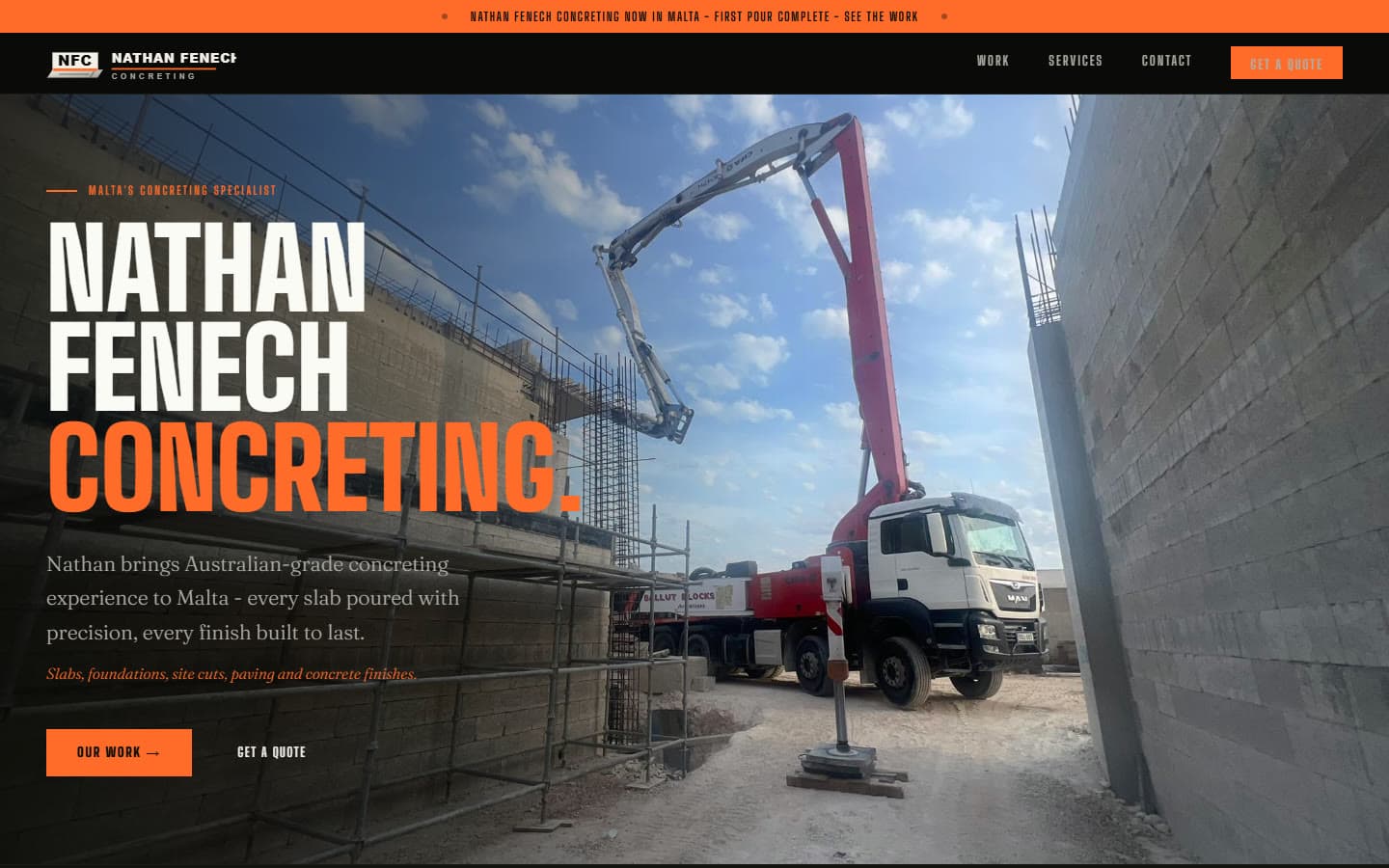 Nathan Fenech Concreting website preview