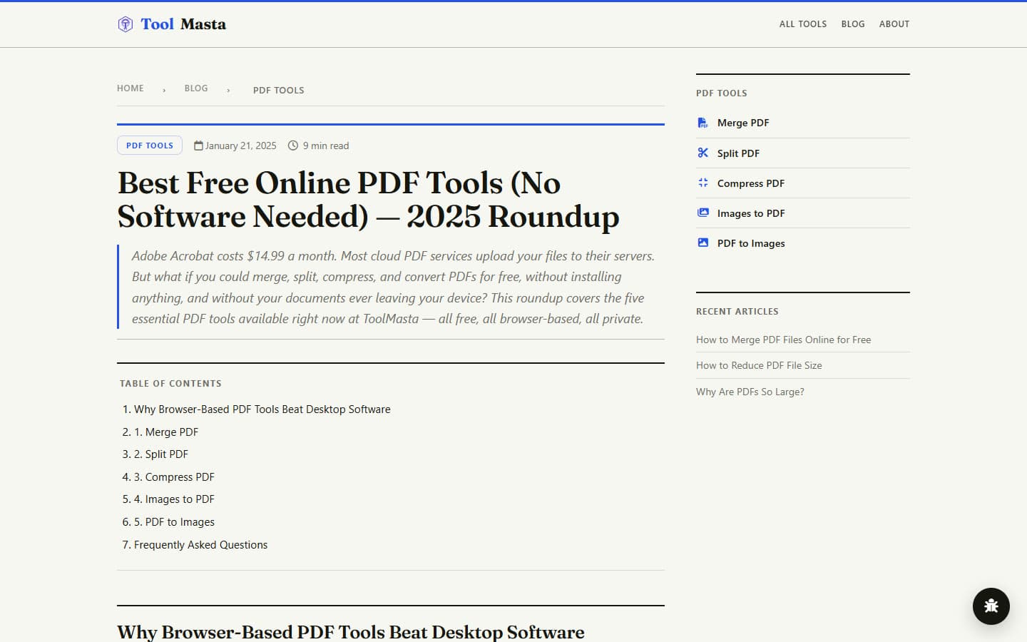 ToolMasta blog article on free PDF tools.